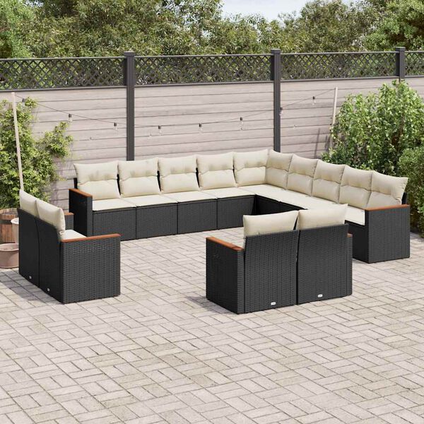 vidaXL 13 pcs conjunto de sof&aacute;s de jardim com almofad&otilde;es vime PE preto