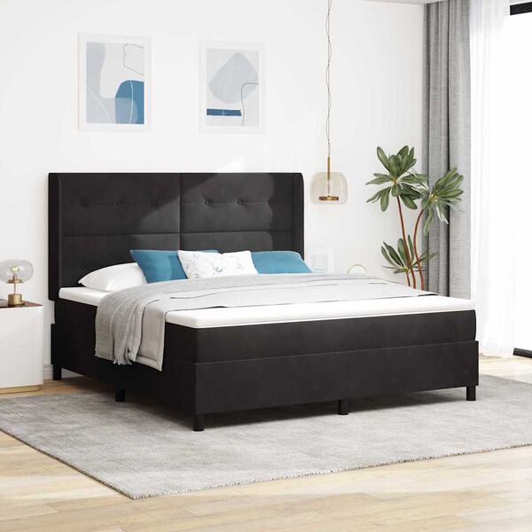 vidaXL Cama Box com colch&atilde;o com led Preto 180 x 200 cm Veludo