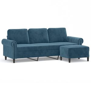 vidaXL Sof&aacute; de 3 lugares com apoio de p&eacute;s 180 cm veludo azul