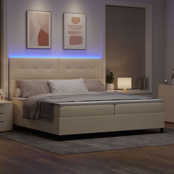 vidaXL Cama Box com colch&atilde;o com led Creme 200 x 200 cm tecido
