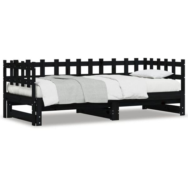 vidaXL Sofá-cama de puxar 2x(90x200) cm pinho maciço preto