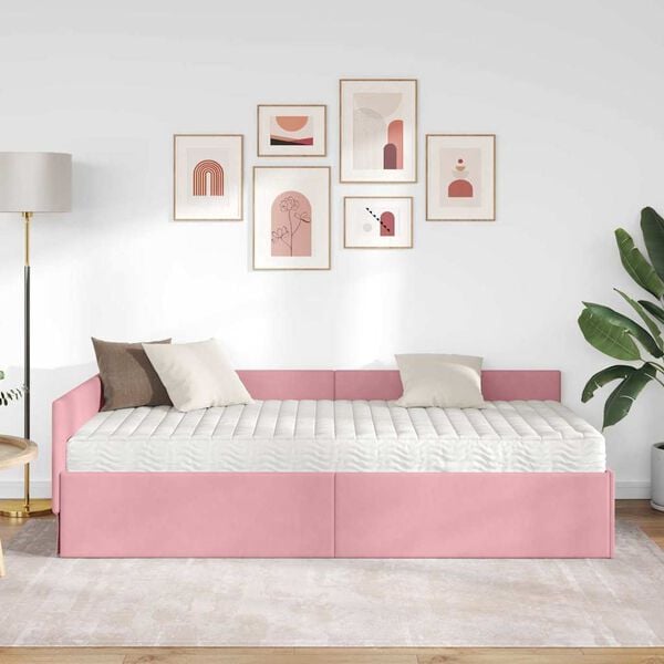 vidaXL Estrutura de Cama de Canto com Colch&atilde;o 2 pcs Cinzeto Veludo