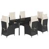 vidaXL 7 pcs conjunto de jantar p/ jardim c/ almofad&otilde;es vime PE preto