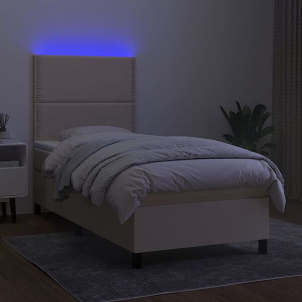 vidaXL Cama box spring c/ colch&atilde;o e LED 100x200 cm tecido cor creme