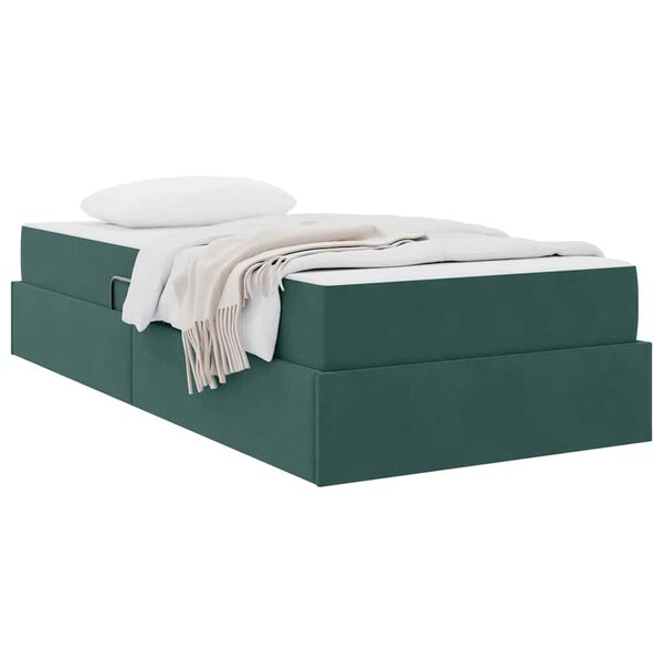 vidaXL Cama com arruma&ccedil;&atilde;o e colch&atilde;o Verde Escuro 90 x 190 cm Veludo