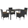 vidaXL 5 pcs conjunto jantar jardim c/almofad&otilde;es vime PE/vidro preto