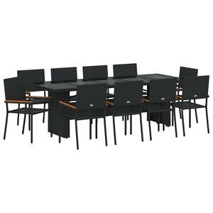 vidaXL Conjunto de Jantar para Jardim 11 pcs Preto vime PE