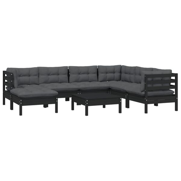 vidaXL 8 pcs conjunto lounge jardim c/ almofad&otilde;es pinho maci&ccedil;o preto