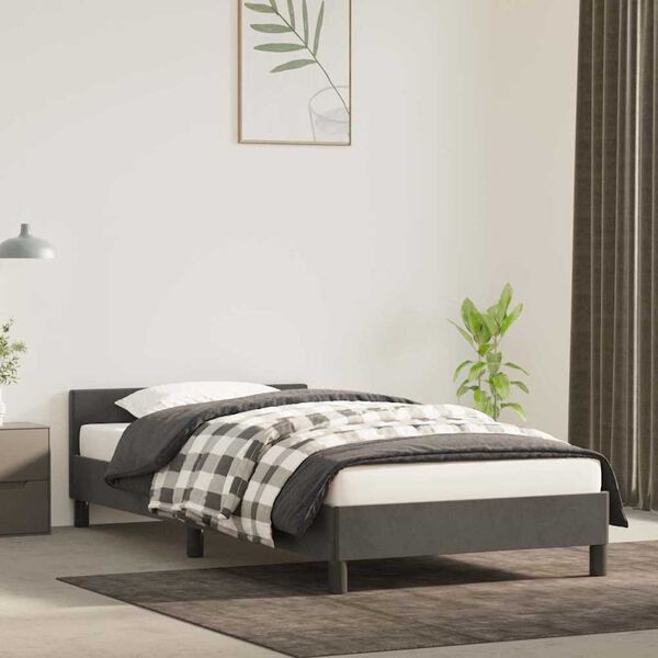 vidaXL Estrutura de cama sem colch&atilde;o 90x200 cm veludo cinzento-escuro