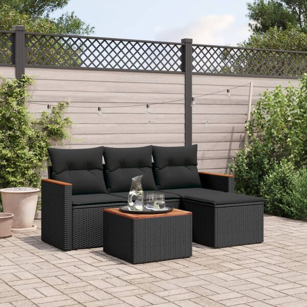 vidaXL 5 pcs conjunto sof&aacute;s de jardim com almofad&otilde;es vime PE preto