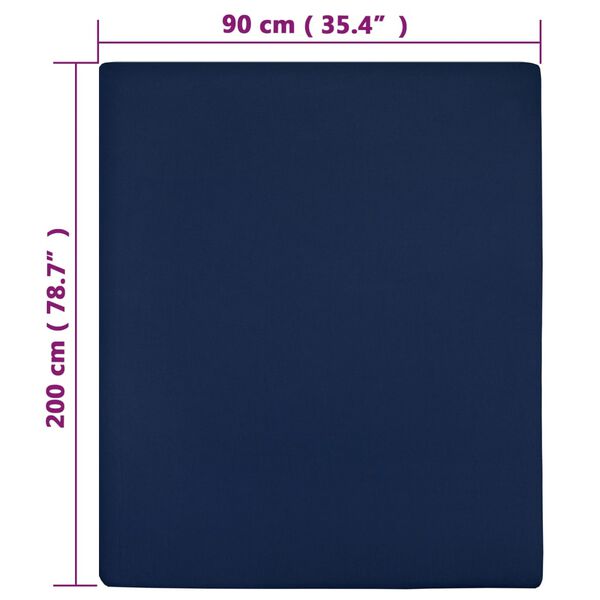 vidaXL Lençol ajustável 90x200 cm algodão jersey azul marinho