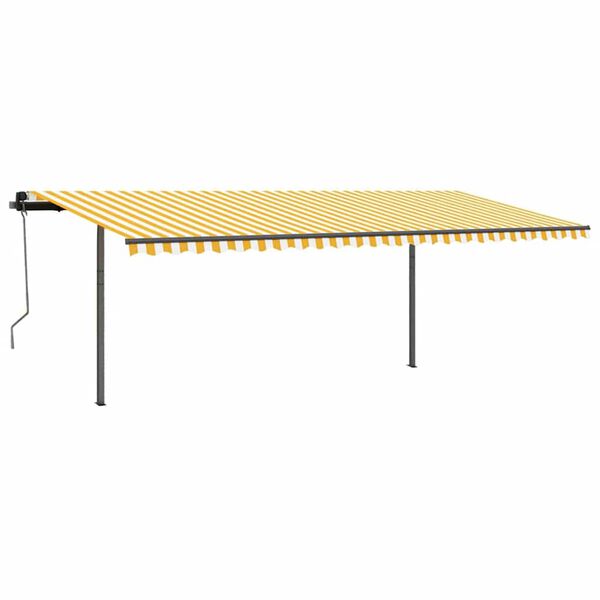 vidaXL Toldo retr&aacute;til manual com postes 3,5x2,5 m amarelo e branco