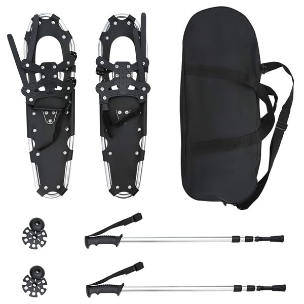 vidaXL Raquetes de neve 3 EM 1 com bast&otilde;es de caminhada Prata e Preto