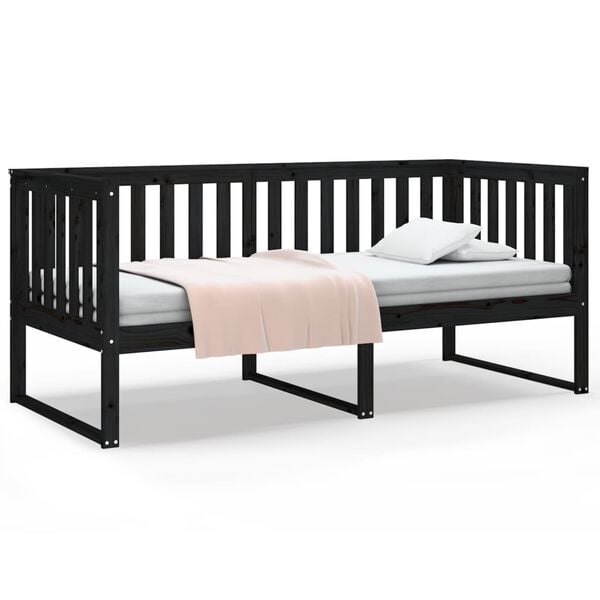 vidaXL Sof&aacute;-cama 90x190 cm madeira de pinho maci&ccedil;a preto