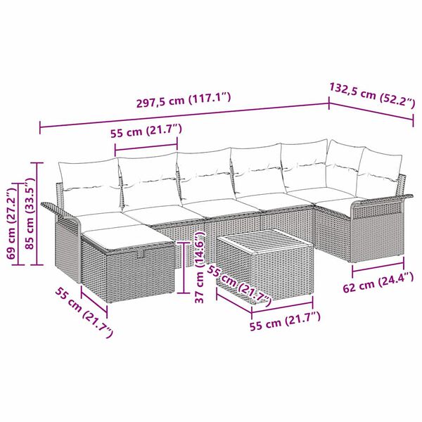 vidaXL Conjunto de Sof&aacute; de Jardim 8 pcs Bege Rattan Sint&eacute;tico