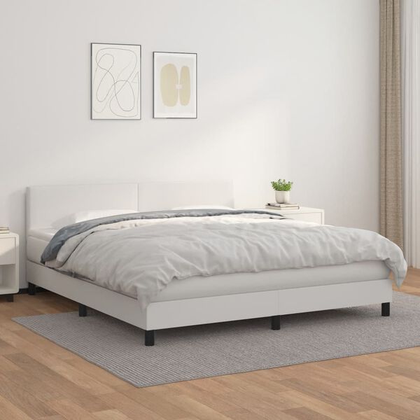 vidaXL Cama com molas/colchão 160x200 cm couro artificial branco