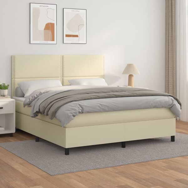 vidaXL Cama com molas/colch&atilde;o 180x200 cm couro artificial cor creme