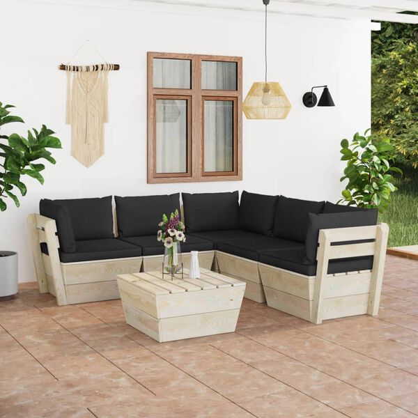 vidaXL 6 pcs conjunto lounge de paletes + almofad&otilde;es madeira de abeto