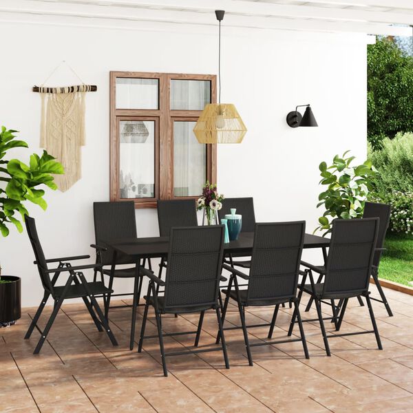 vidaXL 9 pcs conjunto de jantar para jardim preto