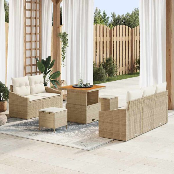 vidaXL Conjunto de Sof&aacute; de Jardim com almofada 8 pcs Bege e Creme