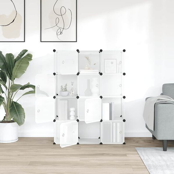 vidaXL Organizador de cubos de armazenamento com 12 cubos e portas em PP transparente