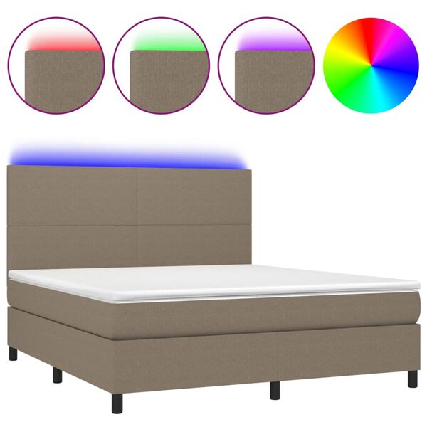 vidaXL Cama box spring colch&atilde;o/LED 180x200cm tecido cinza-acastanhado