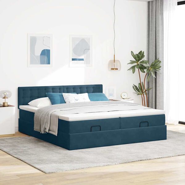 vidaXL Estrutura cama otomana colch&otilde;es 180x200 cm veludo azul escuro