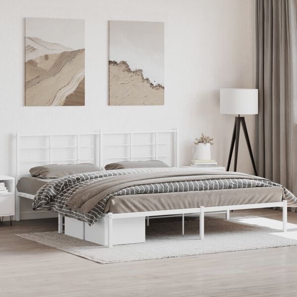 vidaXL Estrutura de cama com cabeceira 193x203 cm metal branco