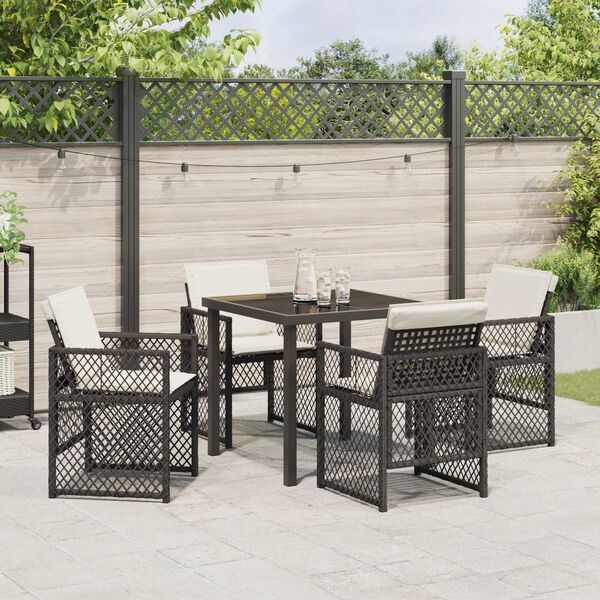 vidaXL Conjunto de Jantar para Jardim 5 pcs Preto vime PE