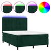 vidaXL Cama box spring c/ colch&atilde;o/LED 140x190 cm veludo verde-escuro