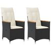 vidaXL Cadeiras de jardim reclin&aacute;veis c/ almofad&otilde;es 2pcs vime PE preto