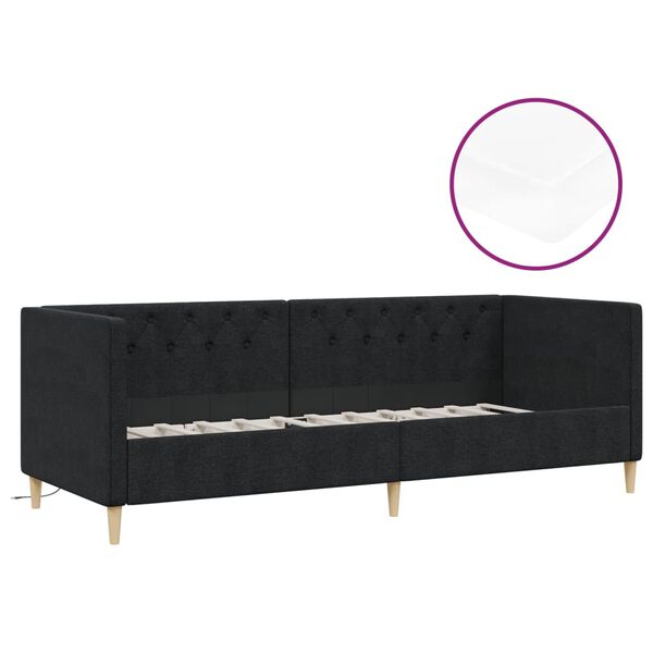 vidaXL Sof&aacute;-cama c/ colch&atilde;o e sa&iacute;da USB 90x200 cm tecido preto
