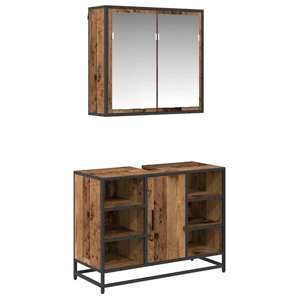 vidaXL Conjunto de M&oacute;veis para Banheiro com porta 2 pcs Madeira Antiga