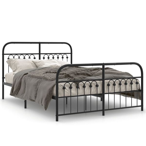 vidaXL Estrutura de cama com cabeceira e p&eacute;s 140x200 cm metal preto