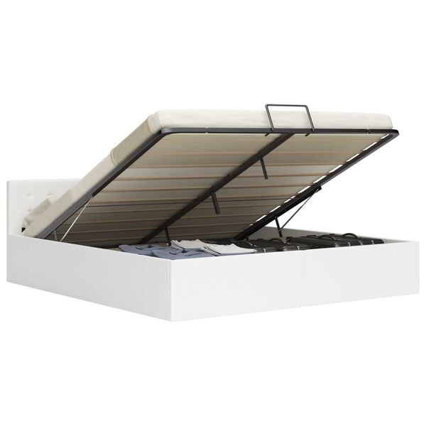 vidaXL Cama hidr&aacute;ulica c/ arruma&ccedil;&atilde;o 160x200cm couro artificial branco