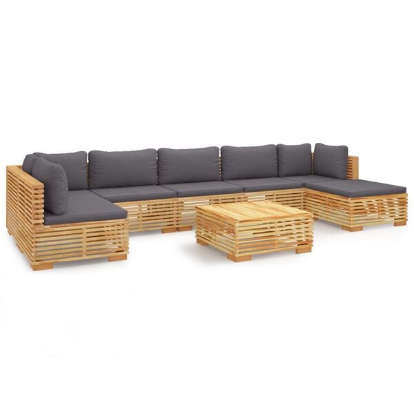 vidaXL 8 pcs conjunto lounge jardim c/ almofad&otilde;es madeira teca maci&ccedil;a