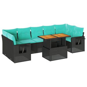 vidaXL 8 pcs conjunto sof&aacute;s de jardim com almofad&otilde;es vime PE preto
