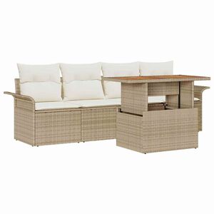 vidaXL Conjunto de Sof&aacute; de Jardim 5 pcs Bege Rattan Sint&eacute;tico