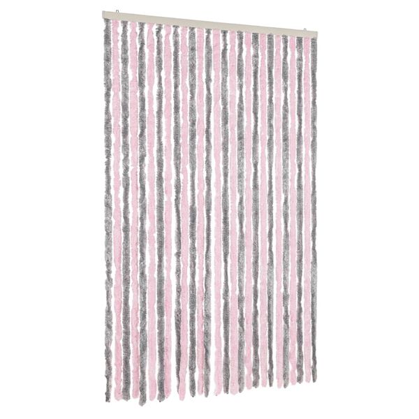 vidaXL Cortina anti-insetos 118x220 cm chenille cinza prateado e rosa