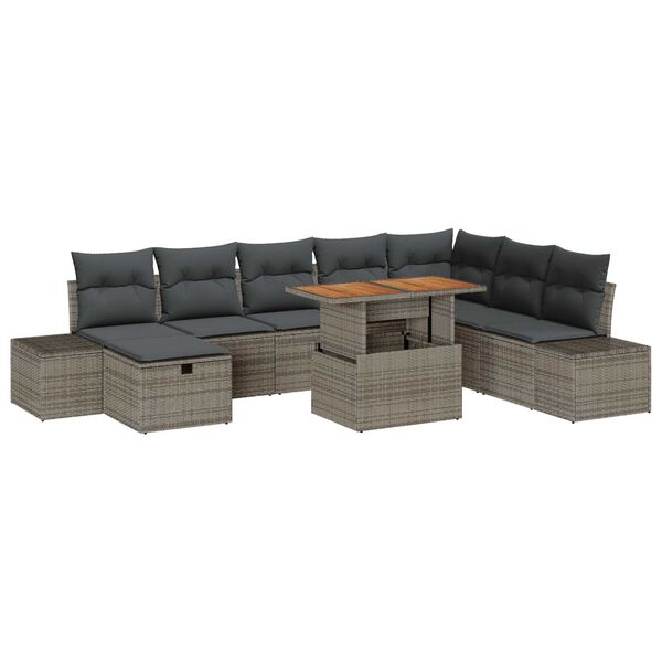 vidaXL Conjunto de Sof&aacute; de Jardim 9 pcs Cinzeto Rattan Sint&eacute;tico