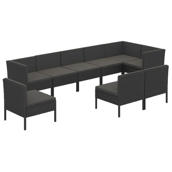 vidaXL 9 pcs conjunto lounge de jardim c/ almofadões vime PE preto