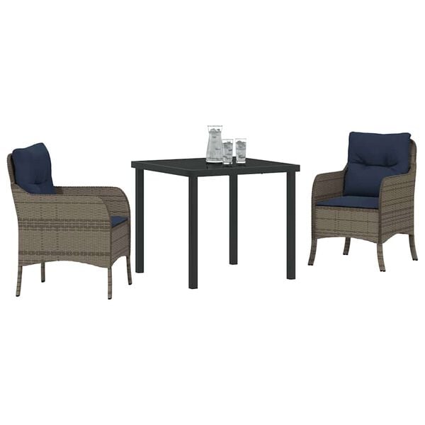 vidaXL Conjunto de Jantar para Jardim 3 pcs Cinzeto vime PE