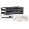 vidaXL 3 pcs conjunto lounge jardim c/ almofad&otilde;es pinho maci&ccedil;o branco