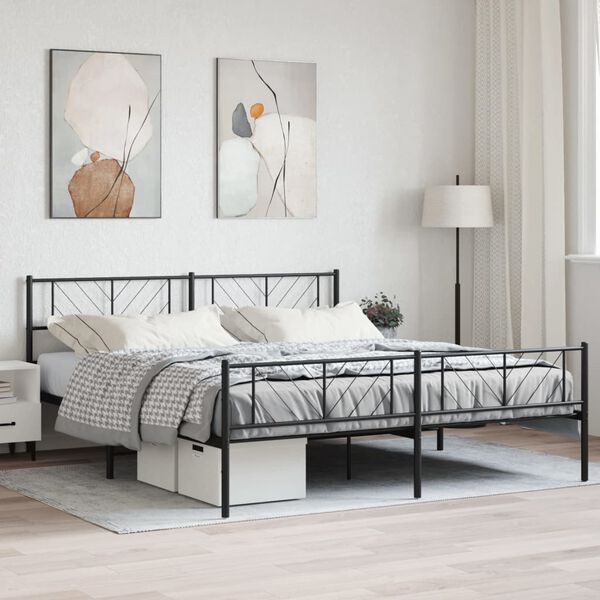vidaXL Estrutura de cama com cabeceira e p&eacute;s 200x200 cm metal preto