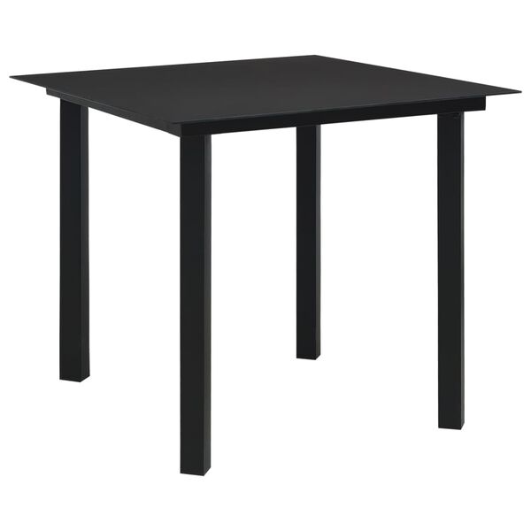 vidaXL Mesa de jantar para jardim 80x80x74 cm aço e vidro preto
