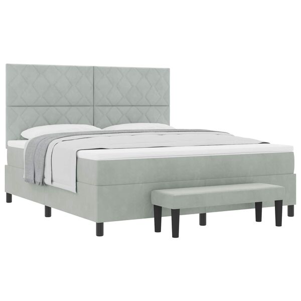 vidaXL Cama Box com colch&atilde;o Cinzento-claro 180 x 200 cm Veludo