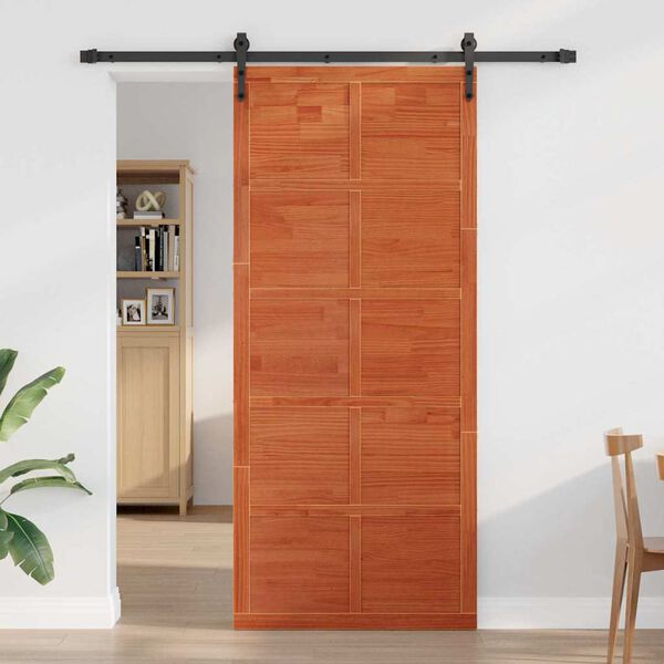 vidaXL Porta de celeiro Marrom Cera 90 x 2,5 x 208 cm