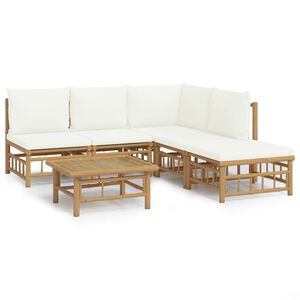 vidaXL 6 pcs conjunto lounge de jardim bambu c/ almofad&otilde;es branco nata
