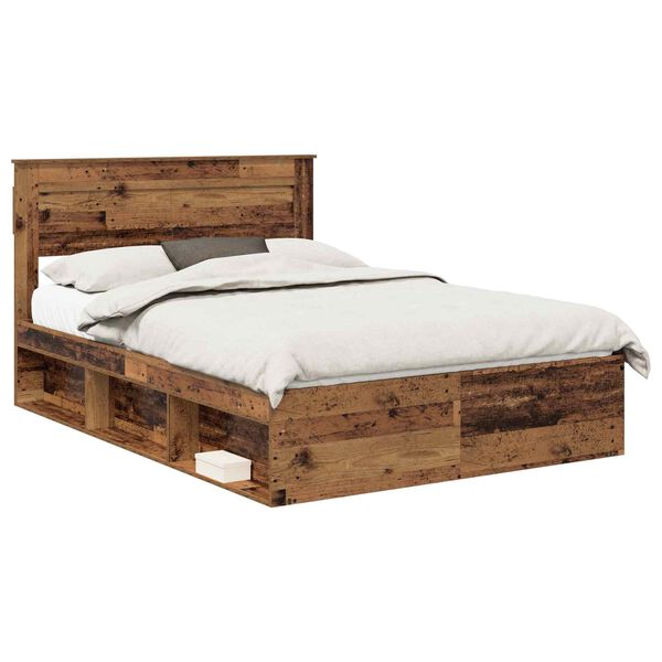 vidaXL Estrutura da Cama com cabeceira Madeira antiga 140 x 190 cm