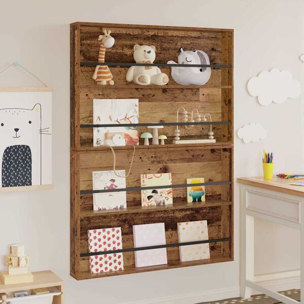 vidaXL Estante de Revistas 2 pcs Madeira antiga 100 x 12 x 70 cm